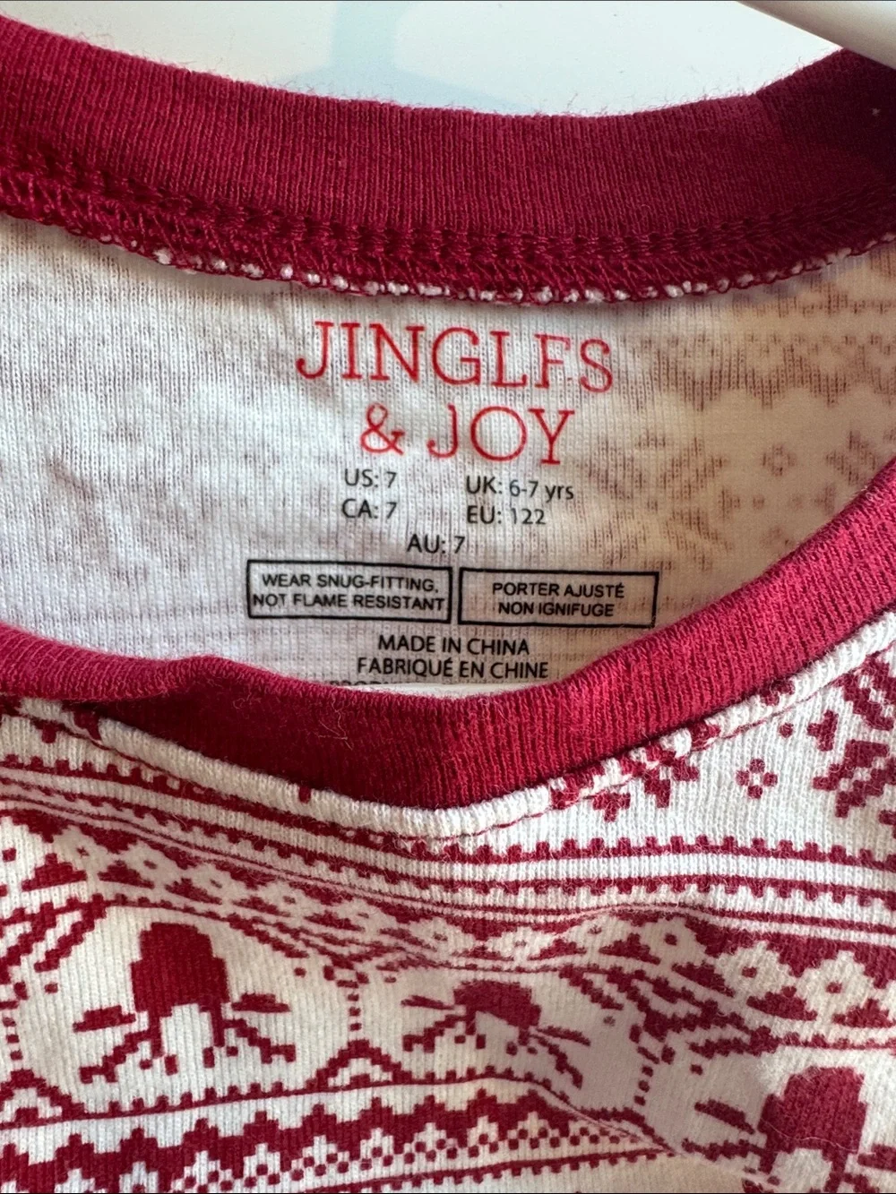 Kids Red and White Holiday Print 2 Piece Pajama set
